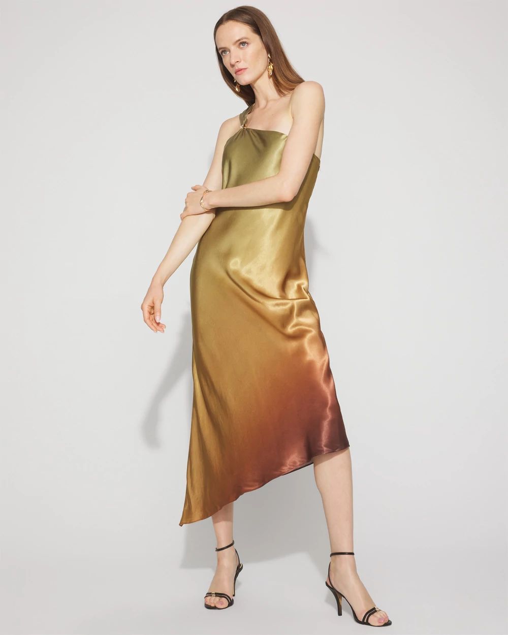 One-Shoulder Ombre Satin Slip Dress | White House Black Market